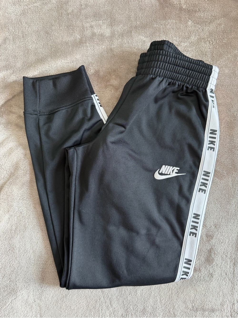 Nike Kids Black Joggers with White Logo Tape